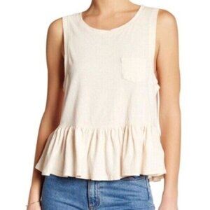 Free People Continental Peplum Tank Top S Cream Boxy Sleeveless Pocket T Cotton